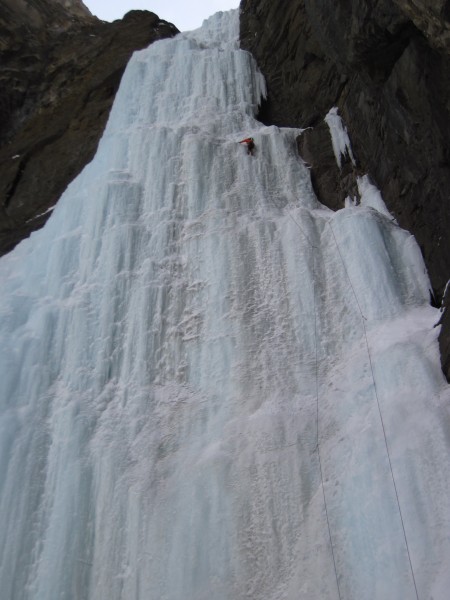 Brent almost to the last belay before the top of the Polar Circus &#40...