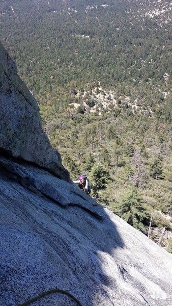 Exiting the traverse on the second pitch.