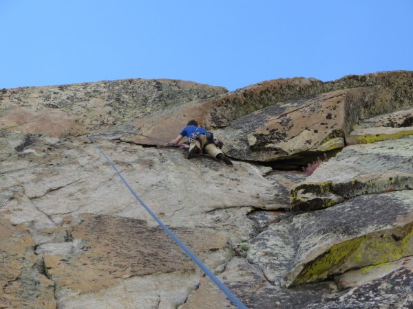 Steven on the first pitch of the developed route