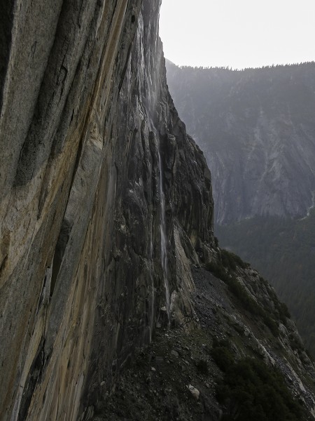 Looking up Valley at the storm, Horsetail Falls is running a bit