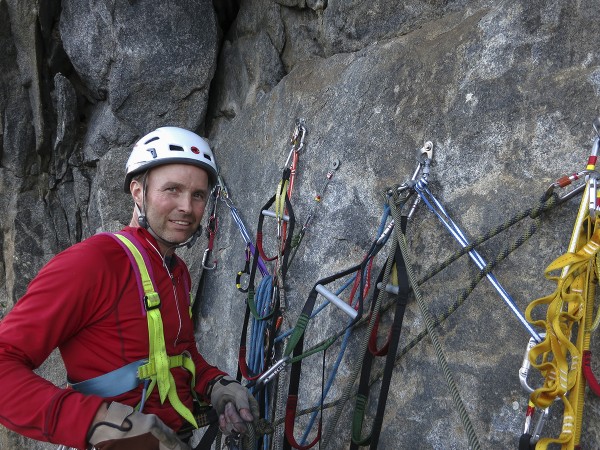 Mark at P13 anchors, bivy 4