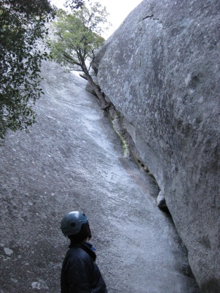 Andrew looking up at the original chimney start to Royal Arches.