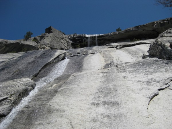 Approaching the pendulum and wet traverse.