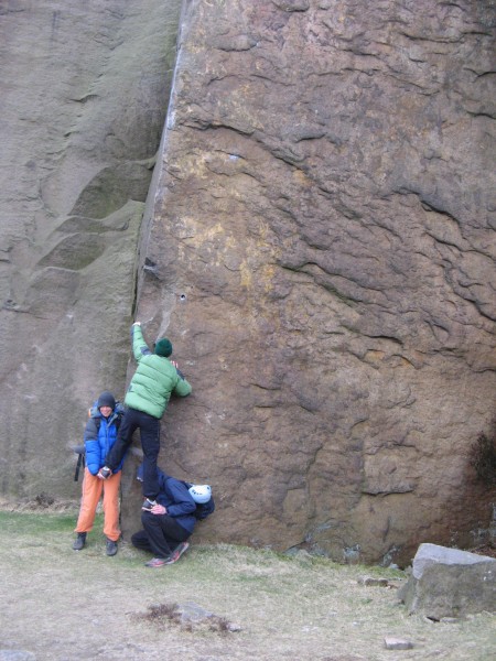 Ben getting a leg up for posing on Master's Edge of Hard Grit fame.