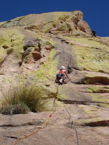 heidi on a badass sandbag 5.8 lead with a party above