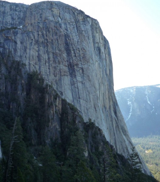 Looking over at the West Face of El Capitan. Note the big wet streaks....