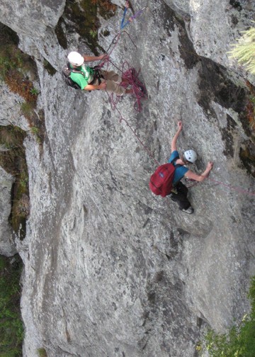 The crux slab move. Photo Slatervision.com