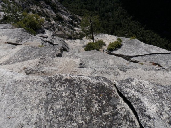 Looking down at the 4th class that leads to the summit on pitch 12 
M...