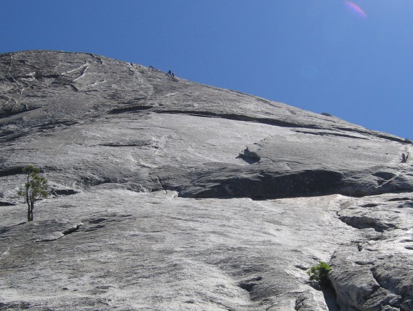 View of the lower part of the route and a party high up on The Dike