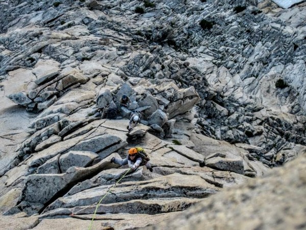 My wife coming up the last pitch on Third Piller Dana