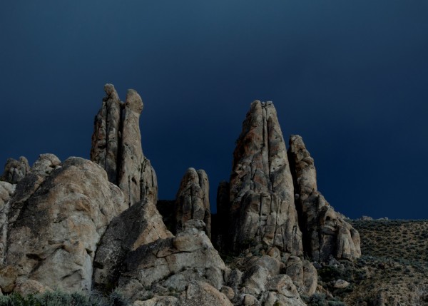 Dark storm clouds behind spires