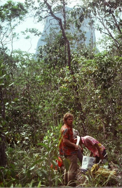 Not so easy to the base...Rick Ridgeway on machete patrol.