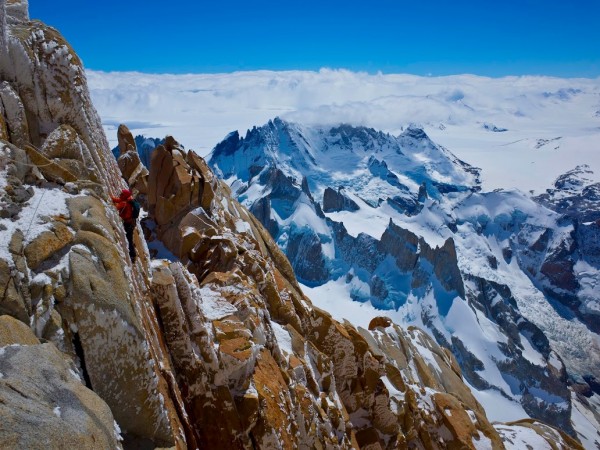 Crack climbing with gloves on.