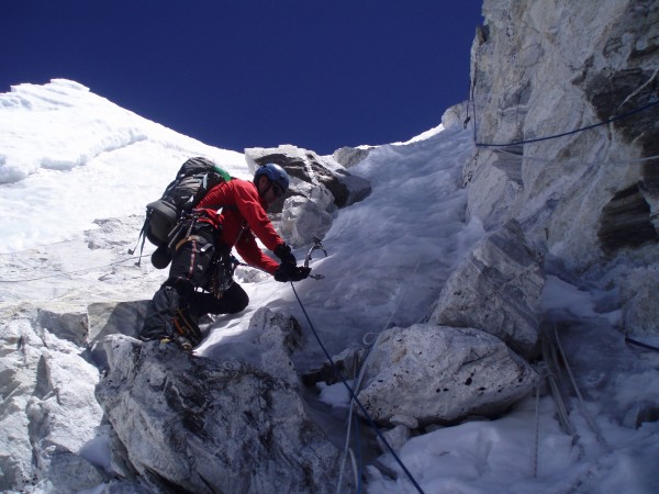 Getting to the icy upper sections.