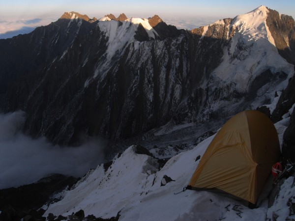 We found a spot for the tent to the side of the ridge.