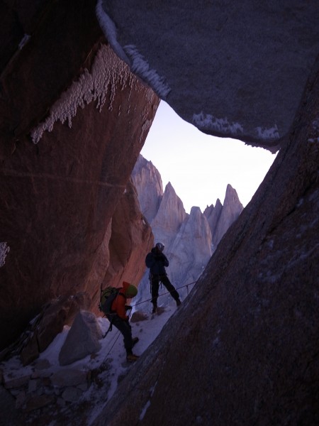 Colin Haley and Andrea Di Donato getting ready to rappel down from Col...