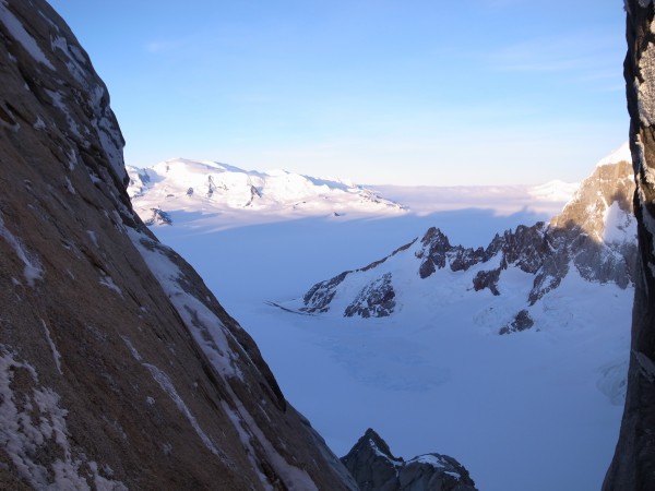 View over the ice cap on the western side of the Torres from Col Stand...