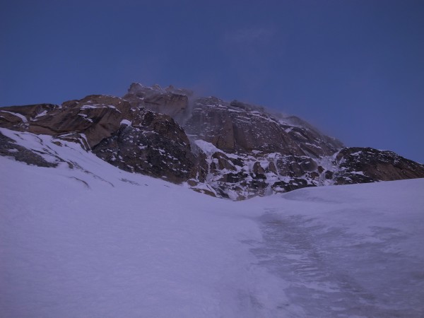 Looking up the ice field below 'The Shaft'.