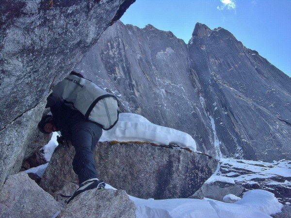 ascending into the cold but stable area in the shadow of the awesome w...