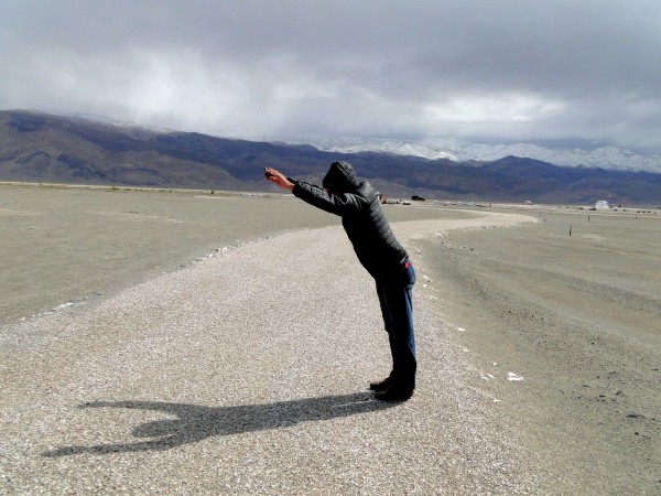 Leaning against the 50MPH winds