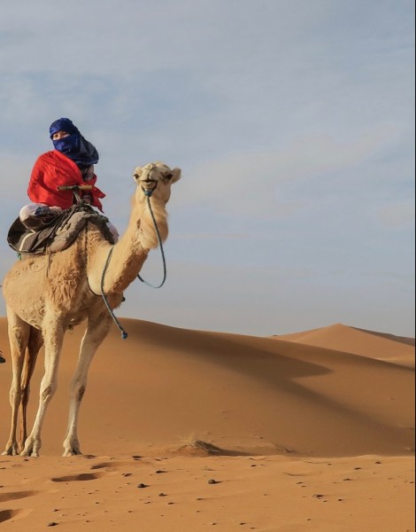 Me modeling how to 'properly' ride a camel Berber-style with a leg thr...