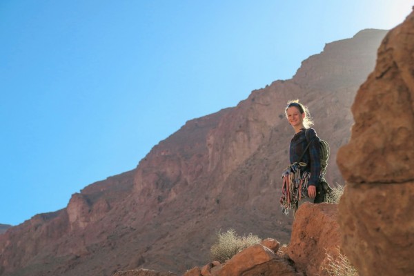 A peaking out from behind a boulder on the descent after a good day of...