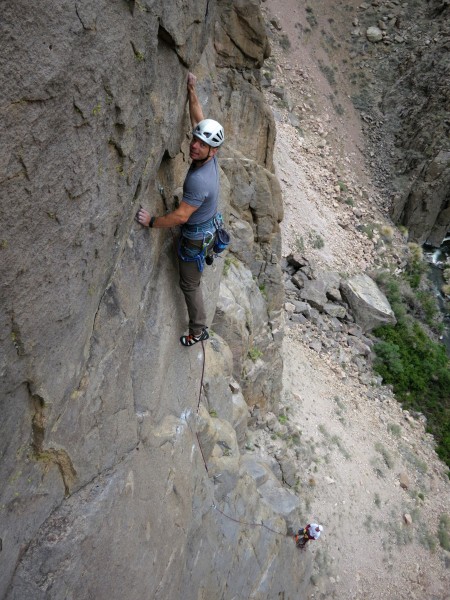 W.L. past the crux and happy to find a jug!