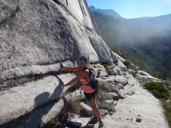 Jenn was really excited to touch Half Dome for the first time.