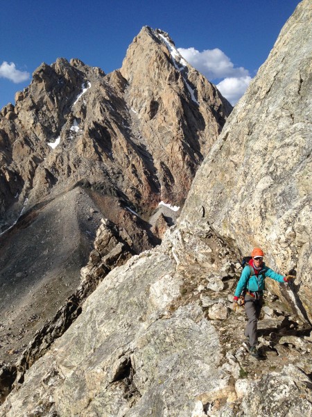 Kevo walking one of the many ledges on the North Ridge of the Middle. ...