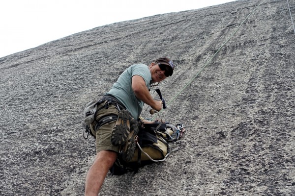 First Ascentionist Ron Vardanega rebolting his old route, Crystal Blue...