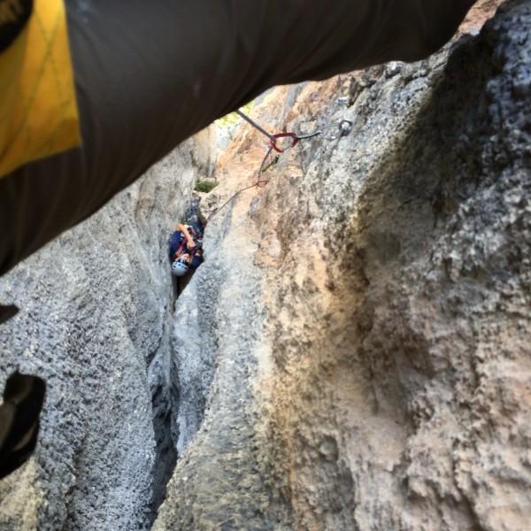 And down to the belay from just below the tree.