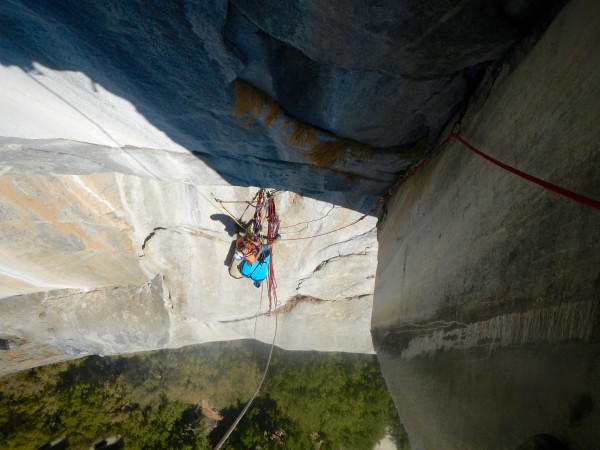 Ryan leading pitch four while looking down on me belaying at the "Blac...
