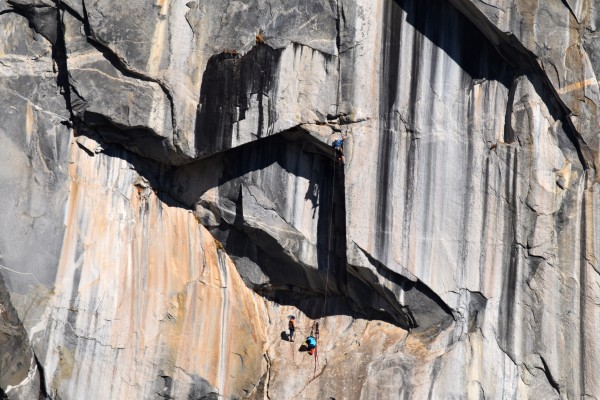 Ryan leading Pitch four with me below at the "Black Cat Belay". Ryan w...