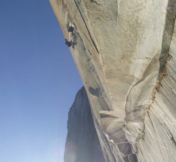 Ryan leading the outrageously steep 5th pitch. No camera tilt here, ju...