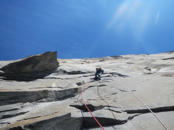 Me nearing the end of pitch 10 on Tangerine Trip.