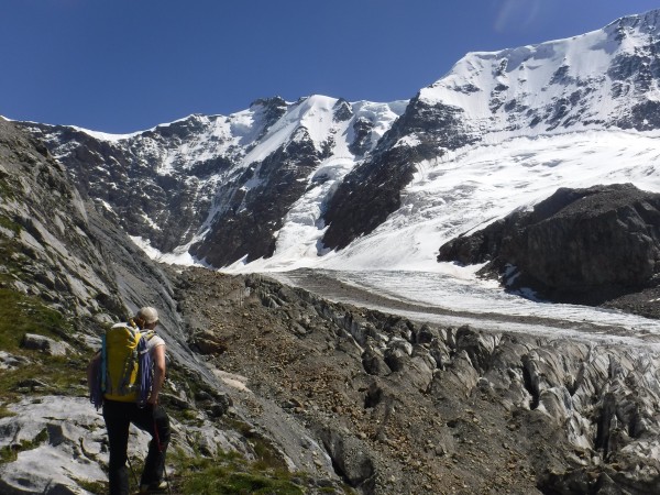 Megalena admires the scenery, the Aebeniflue north face stands proud i...