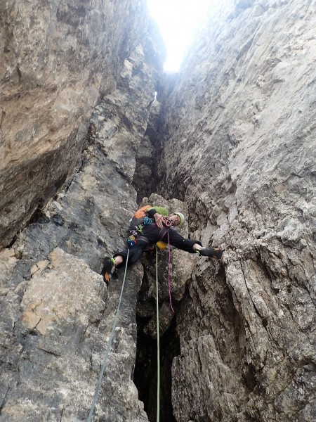 Starting the wide chimney. A further corner pitch and some easy scramb...