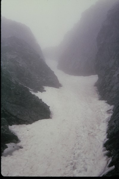 The descent route down the central couloir.