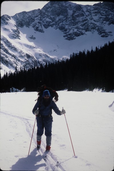 The north face looming up behind John.  It looks almost reasonable fro...