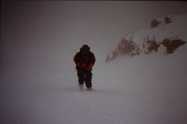 Descending the glacier route through the maelstrom, back in our happy ...