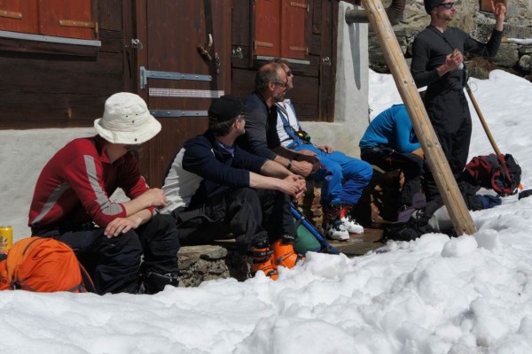 Well-deserved beer after the descent, before the walk out.