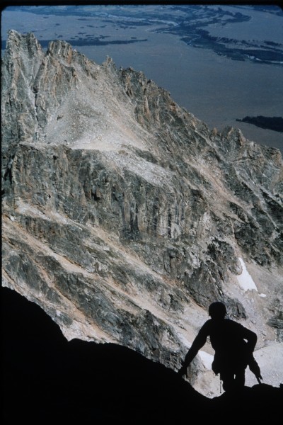 Charlie getting to the second ledge after climbing that heinous wet wi...