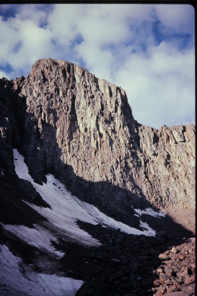 The north face of Wetterhorn Peak is about 1,200 ft high and composed ...