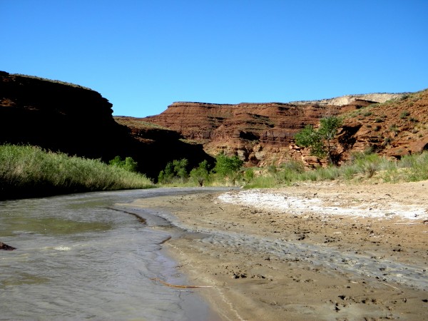 Paddling downstream, down section into the red siltstone of the Moenko...