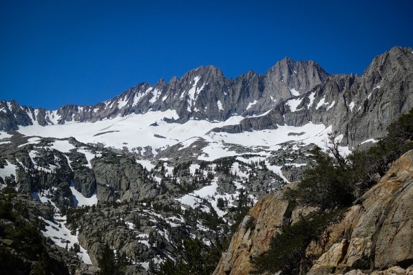 July 1, 2017 conditions on Middle Palisade, note the main gully is sti...