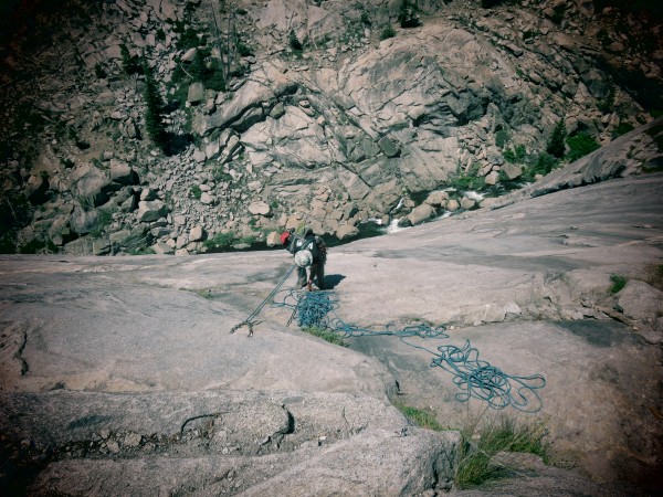 First of two rappels into the gorge below Power Dome on the approach t...