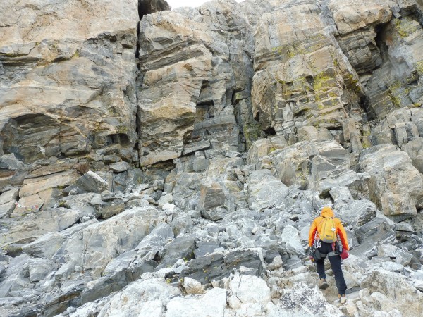 Arriving at the Upper Saddle. The O-S rappel touches down just right o...