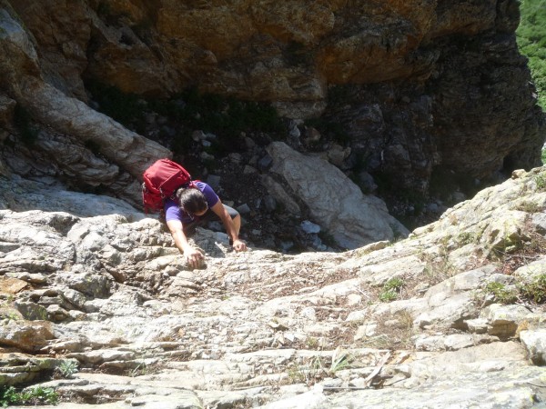 Gilroy on the steep bit approaching Symmetry Spire.