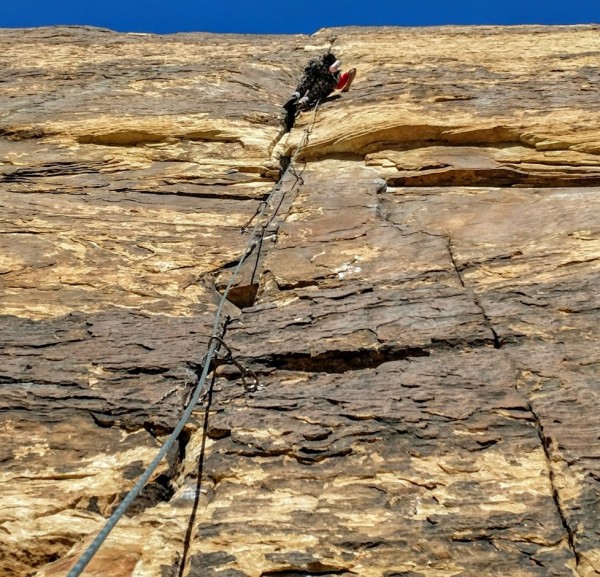 The crux pitch on the climb. The bolt below my foot &#40;right above t...
