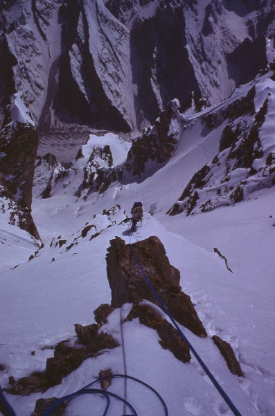 Covington approaching top of couloir